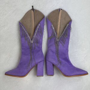 Womens Purple Suede Jewel Fringe Tall Boots‎ Light Purple Suede Size 5.5 Flaw!